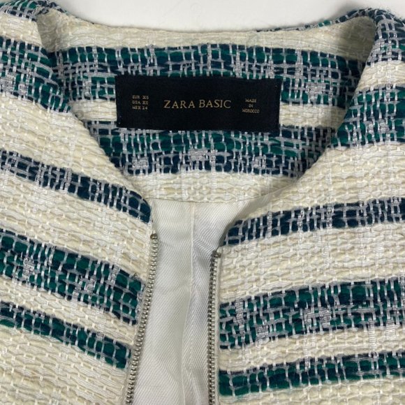 Zara Basic Striped Green, White Zip-up Blazer Size XS - Picture 7 of 12